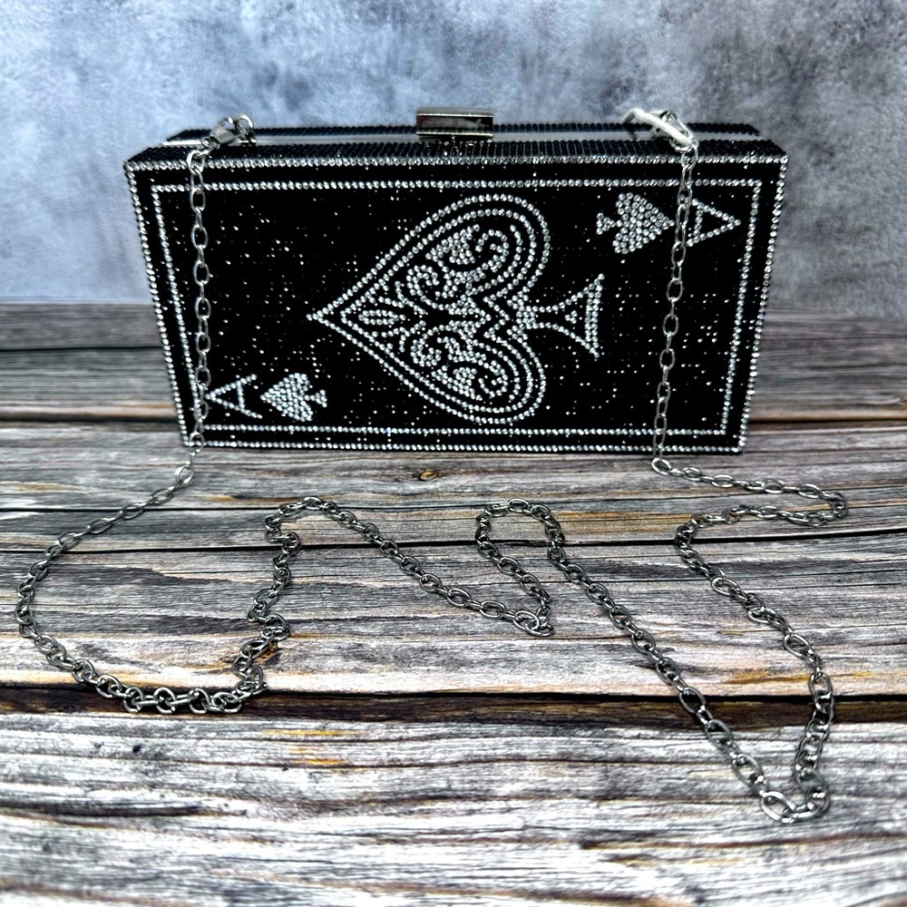Rhinestone Black & White Ace Evening Chain Dinner Bag NWOT​